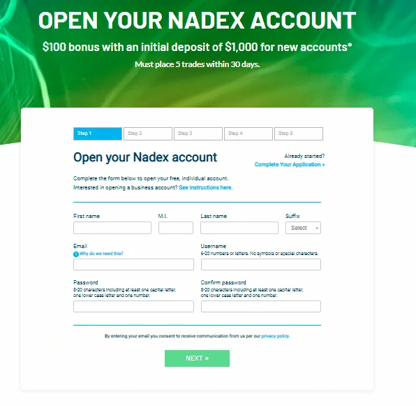 open your nadex account