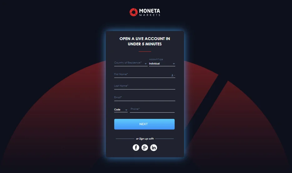 open account in Moneta Markets